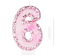 Bougies d'anniversaire Numéro 6,Bougie Chiffre Rose Papillon Numéro 6 Decoration Gateau Deco Anniversaire Femme Fille Rose Scintillantes Topper Gâteau 3D Bougies Anniversaire Adulte(6)