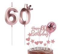 Bougies d'anniversaire numéro 60, décoration de gâteau 60e anniversaire, bougie d'anniversaire pour 60e anniversaire, décoration de gâteau pour garçons, filles, hommes et femmes (or rose 60)