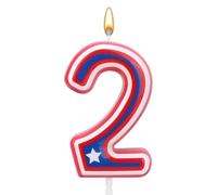 Bougies d'Anniversaire Numérotées, Dessin Animé Rouge Blanc Bleu 0-9 Décoration de Gâteau d'Anniversaire Numérotées Bougies d'Anniversaire Américaines pour Anniversaires et Fêtes (Numéro 2)