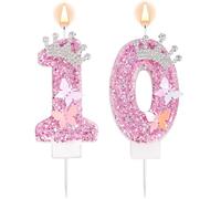 Bougies d'Anniversaire Numérotées, Roses Pailletées Couronne Papillon Joyeux Anniversaire Paillettes Princesse Décoration de Gâteau pour Mariage Anniversaire Célébration Fournitures (10)