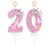 Bougies d'Anniversaire Numérotées, Roses Pailletées Couronne Papillon Joyeux Anniversaire Paillettes Princesse Décoration de Gâteau pour Mariage Anniversaire Célébration Fournitures (20)
