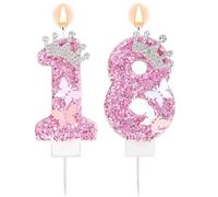 Bougies d'Anniversaire Numérotées, Roses Pailletées Couronne Papillon Joyeux Anniversaire Paillettes Princesse Décoration de Gâteau pour Mariage Anniversaire Célébration Fournitures (18)