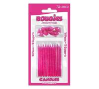 Bougies d'anniversaire - Pailletées Fuchsia - Lot de 10 - Supports en PVC - Décoration de fête - Intérieur