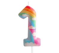 Bougies d'anniversaire pour 1er anniversaire - Bougie numéro 1 rose - Thème arc-en-ciel de nuage - Design adorable pour fête d'anniversaire de bébé fille garçon - Décoration de gâteau d'anniversaire