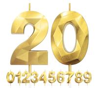 Bougies d'anniversaire pour 20 ans, Numéro d'anniversaire Bougies Doré, 3D Bougies de Gâteau D'anniversaire Décoration, Bougies D'anniversaire, Décorations de Gâteau pour Fête D'anniversaire, Mariage