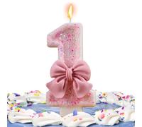 Bougies d'anniversaire pour gâteau - Bougie numéro d'anniversaire avec nœud rose | Décoration de fête élégante, bougies numériques parfaites pour célébrer les anniversaires et les événements spéciaux