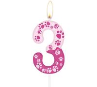 Bougies d'anniversaire roses en forme de patte de chien, numéro 3 rose pour gâteaux, décorations de 3e anniversaire pour filles et garçons, décoration de gâteau sur le thème des pattes de chien pour