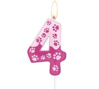 Bougies d'anniversaire roses en forme de patte de chien, numéro 4 rose pour gâteaux, décorations de 4e anniversaire pour filles et garçons, décoration de gâteau sur le thème des pattes de chien pour