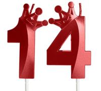 Bougies d'anniversaire rouges en forme de chiffre 14 - Décoration de gâteau d'anniversaire pour 14 ans - Couronne 3D - Pour garçons et filles - Décoration d'anniversaire de mariage - Rouge