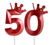 Bougies d'anniversaire rouges en forme de chiffre 50 - Décoration de gâteau d'anniversaire pour 50 ans - Couronne 3D - Pour garçons et filles - Décoration d'anniversaire de mariage - Rouge