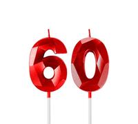 Bougies d'anniversaire rouges pour gâteau en forme de chiffre 60 - Décoration de gâteau 3D pour homme et femme - Fournitures de fête à thème - Fournitures de célébration