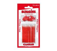 Bougies d'anniversaire - SURPRISEZ VOUS - Rouge pailleté - Lot de 10 - Avec supports