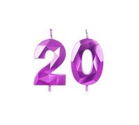 Bougies d'anniversaire violettes pour gâteau du 20e anniversaire, bougie numéro 20 pour décorations de 20e anniversaire, décor de gâteau en design 3D pour thème de fête d'anniversaire pour garçon