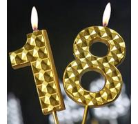 Bougies de gâteau d'anniversaire/d'anniversaire/première année avec chiffres 0-9 en or décorés de strass 3D 6 cm, Noël 7,5,9,2,3,4,6,8,1,0Cire