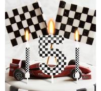 Bougies décoratives à motif à carreaux noir et blanc avec les chiffres de 0 à 9 pour un anniversaire, une fête d'animaux de compagnie ou un gâteau 7,5,9,2,3,4,6,8,1,0,6 pièces de cire droiteCire