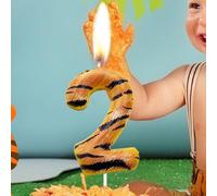 Bougies décoratives pour gâteau d'anniversaire avec motif tigre et chiffres 0-9, thème de dessin animé d'animaux 7,5,9,2,3,4,6,8,1,0Cire