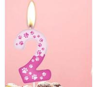 Bougies décoratives pour gâteau d'anniversaire avec thème d'animaux, pattes de chat/chien mignons et numéros 0-9, couleur rose 7,5,9,2,3,4,6,8,1,0Cire