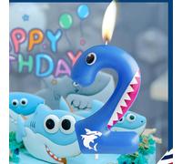Bougies décoratives pour gâteau d'anniversaire thème animal numéros 0-9 avec motif mignon de requin bleu 7,5,9,2,3,4,6,8,1,0Cire
