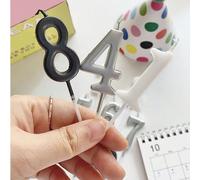 Bougies décoratives pour gâteau d'anniversaire, thème de fête d'anniversaire, en blanc, noir et argent 7,5,9,2,3,4,6,8,1,0Cire