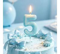 Bougies décoratives pour gâteau de fête d'anniversaire avec chiffres 0-9 en bleu clair 7,5,9,2,3,4,6,8,1,0Cire