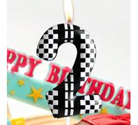 Bougies décoratives pour gâteau de thème d'anniversaire et de célébration, à motif à carreaux noir et blanc avec numéros de course de 0 à 9 7,5,9,2,3,4,6,8,1,0Cire