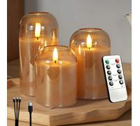 Bougies électroniques rechargeables sans flamme dorées, bougies piliers en cire véritable avec LED vacillante réaliste, télécommande et minuterie, lumières de bougies LED vacillantes chaudes pour la d