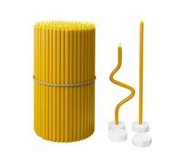 Bougies en cire d'abeille pure en vrac pour la maison - 100 bougies effilées longues + 4 porte-bougies, entièrement naturelles pour la prière à l'église, Hanoukka, gâteau d'anniversaire, Avent de Noël