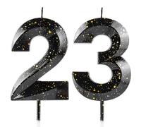 Bougies en forme de chiffre 23 - Bougies d'anniversaire 3D noires et dorées - Cire de qualité supérieure et diamant 3D - Décoration de gâteau pour fête, anniversaire de mariage