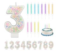 Bougies en Forme de Chiffres Macarons Pastel, Bougie d'Anniversaire à Paillettes Nacrées Couleur Bonbon, Bougie d'Âge avec 12 Bougies en Spirale pour Filles Fête à Thème Anniversaire(3)