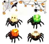 Bougies LED d'halloween, Bougies Araignées d'Halloween,Bougie LED, 4 Pièces | Sans Flamme, Lumière de Nuit d’Araignée pour Halloween Intérieu Extérieur Thème Fête Festivals Déco, Accessoire de Maison