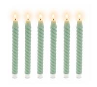 Bougies LED Relaxdays lot de 6 HxD: 25 x 2 cm flamme vacillante cire véritable torsadées sans flamme sauge