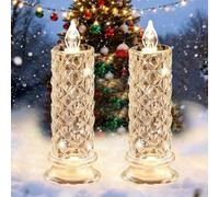 Bougies LED sans flamme, Bougies LED roses en cristal transparent, Bougie LED Flamme Vacillante,Chandelles Clignotantes Lampe, Bougie LED rétro pour mariages, fêtes, Halloween, Noël Décoration (2PCS)