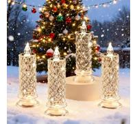 Bougies LED sans flamme, Bougies LED roses en cristal transparent, Bougie LED Flamme Vacillante,Chandelles Clignotantes Lampe, Bougie LED rétro pour mariages, fêtes, Halloween, Noël Décoration (4PCS)