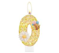 Bougies numéro 0 en forme de fleur avec abeille pour gâteau, bougies d'anniversaire fleuries, décoration d'anniversaire pour filles et garçons, bougies d'anniversaire scintillantes jaunes, bougies de