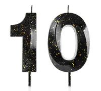 Bougies numéro 10 - Bougies d'anniversaire 10e - Bougie 3D noire et or - Joyeux anniversaire - Bougie en cire premium avec design diamant 3D - Décoration de gâteau - Pour fête d'anniversaire, mariage