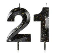 Bougies numéro 21 Bougies 21e anniversaire Bougies 3D noir doré joyeux anniversaire Cire premium et design diamant 3D Décorations dessus de gâteau pour fête d'anniversaire mariage anniversaire