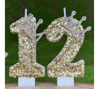 Bougies numérotées d'anniversaire couleur champagne faites à la main avec une décoration élégante de couronne, 0-9, décorations de gâteau pour les anniversaires, les fêtes et les événements 9,6,5,8,7,