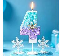 Bougies numérotées de 0 à 9 en forme de flocons de neige en cristal, set de bougies décoratives pour gâteau d'anniversaire thème Frozen Cire