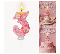 Bougies numérotées fleurs de cerisier roses 0-9, set complet. Décoration de gâteau d'anniversaire pour enfants, bougies à fleurs pailletées girly. Décoration de table de dessert, accessoires photo de