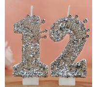 Bougies numérotées pailletées argentées avec couronne de luxe, convient pour l'anniversaire, l'anniversaire, la célébration, la décoration de gâteau de fête 9,7,8,5,6,3,4,1,2,0Cire