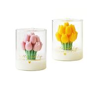 Bougies parfumées en bouquet de tulipes roses - Décoration de la maison - Ornements - Bougies en verre enveloppé faites à la main - Aromathérapie florale - Cadeaux romantiques pour la Saint-Valentin