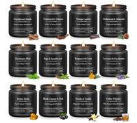 Bougies parfumées pour hommes, 12 Pièces Coffret Bougies en Cire de Soja, 1200g Bougies aromathérapie avec 300h de durée de combustion, Cadeaux parfait pour Père/Mari/Frère/Fils/la fête des pères