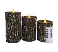 Bougies Sans Flamme Avec Télécommande,3 Pièces Déco LED Souche d'Arbre Scintillante Avec Télécommande Minuteur | Bougies Colonne Fonctionnent sur Piles - pour Fête d'Automne, Mariage, Douche,