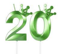 Bougies vertes pour 20e anniversaire, couronne numéro 20, bougie pour décorations de gâteaux, décoration de gâteau d'anniversaire pour filles, garçons, hommes, femmes, anniversaire de mariage