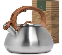 Bouilloir WALDWERK (2,3 l) - Bouilloir compatible avec les plaques à induction et les cuisinières à gaz - Bouilloir à thé avec poignée aspect bois - Bouilloir sifflant, en acier inoxydable et plastiqu