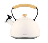 Bouilloire à Induction Théière Sifflet 2,3L Acier Inox, Poignée en Bois Briebe Nordic Blanc