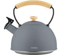 Bouilloire à Induction Théière Sifflet 2,3L Acier Inox., Poignée en Bois Briebe Nordic Gris 3 G
