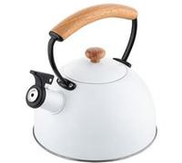 FLORINA Bouilloire en acier inoxydable NATURA (2,3 l) | Bouilloire sifflante avec poignée en bois | Sifflet automatique | Bouilloire pour plaque à induction, gazinière et plaque électrique | Blanc