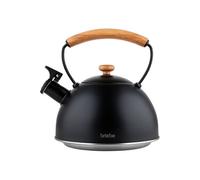 briebe Nordic Bouilloire Induction Sifflante, Retro, Acier Inoxydable, 2,3 L, Tout Feux: Plaque Vitrocéramique, Gaz, Électrique, Poignée en Bois Cool Touch, Vintage, Pour Thé, Café, Tea Pot, Noir