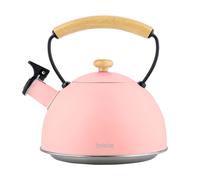 Bouilloire à Induction Théière Sifflet 2,3L Acier Inox. Retro, Poignée en Bois Briebe Pastel Rose